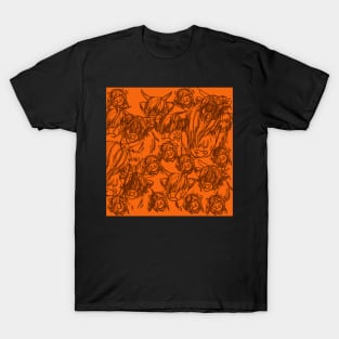 Doodled Highland Cows Pattern Sunset T-Shirt